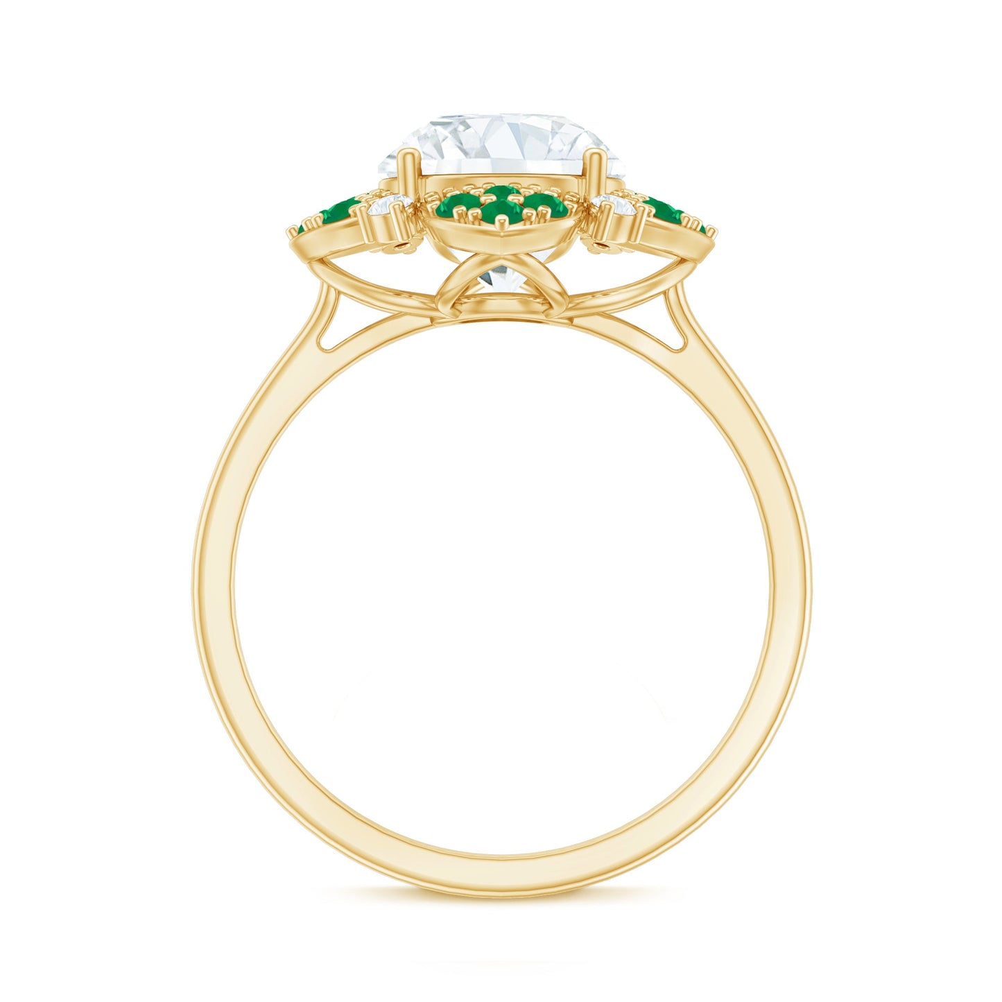 Certified Lab Grown Diamond Flower Engagement Ring With Emerald