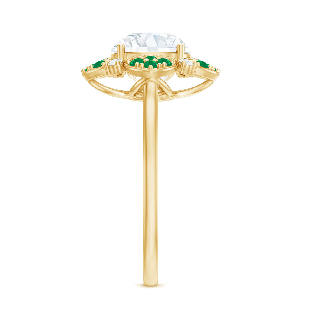 Certified Lab Grown Diamond Flower Engagement Ring With Emerald