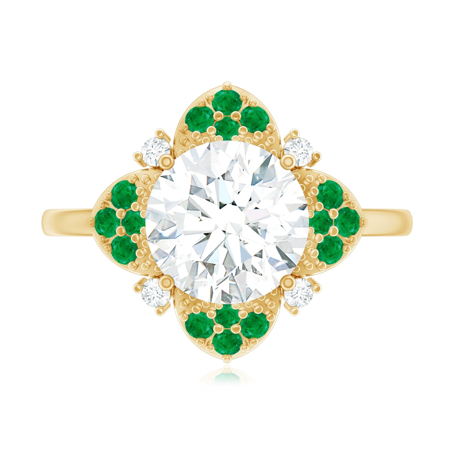 Certified Lab Grown Diamond Flower Engagement Ring With Emerald