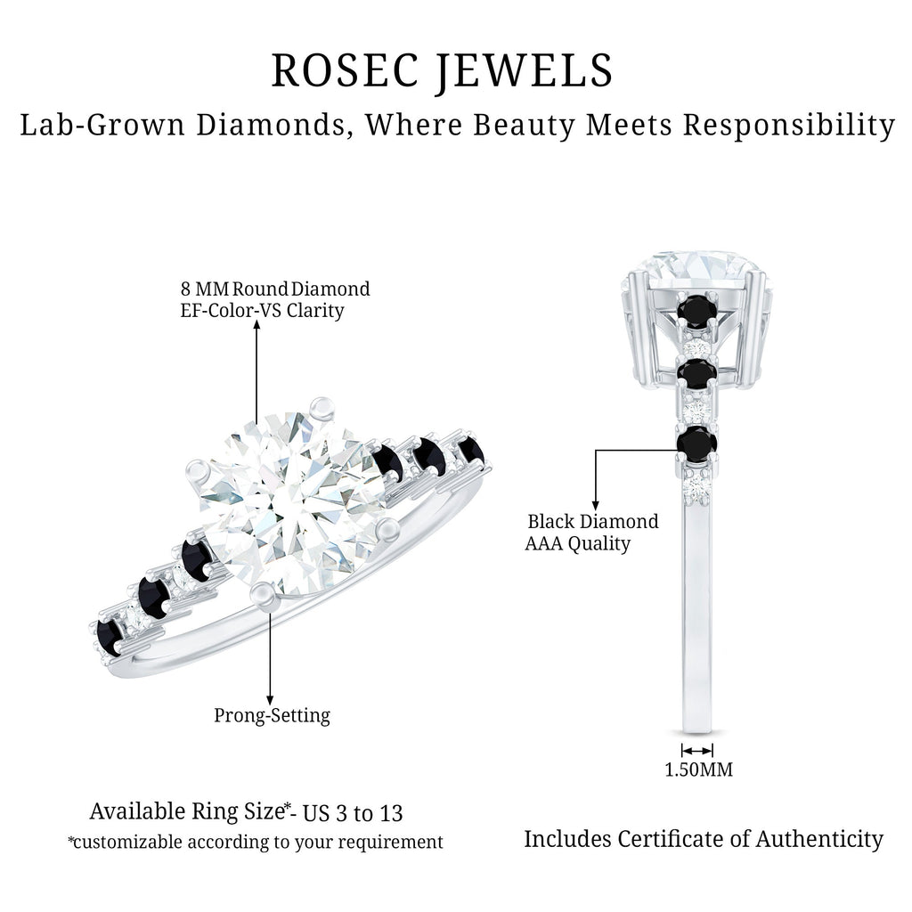 Lab Grown Diamond Designer Engagement Ring with Black Diamond