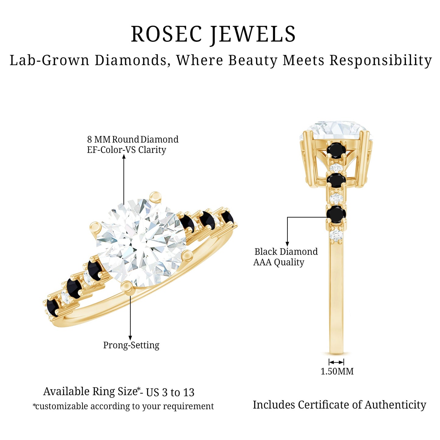 Lab Grown Diamond Designer Engagement Ring with Black Diamond