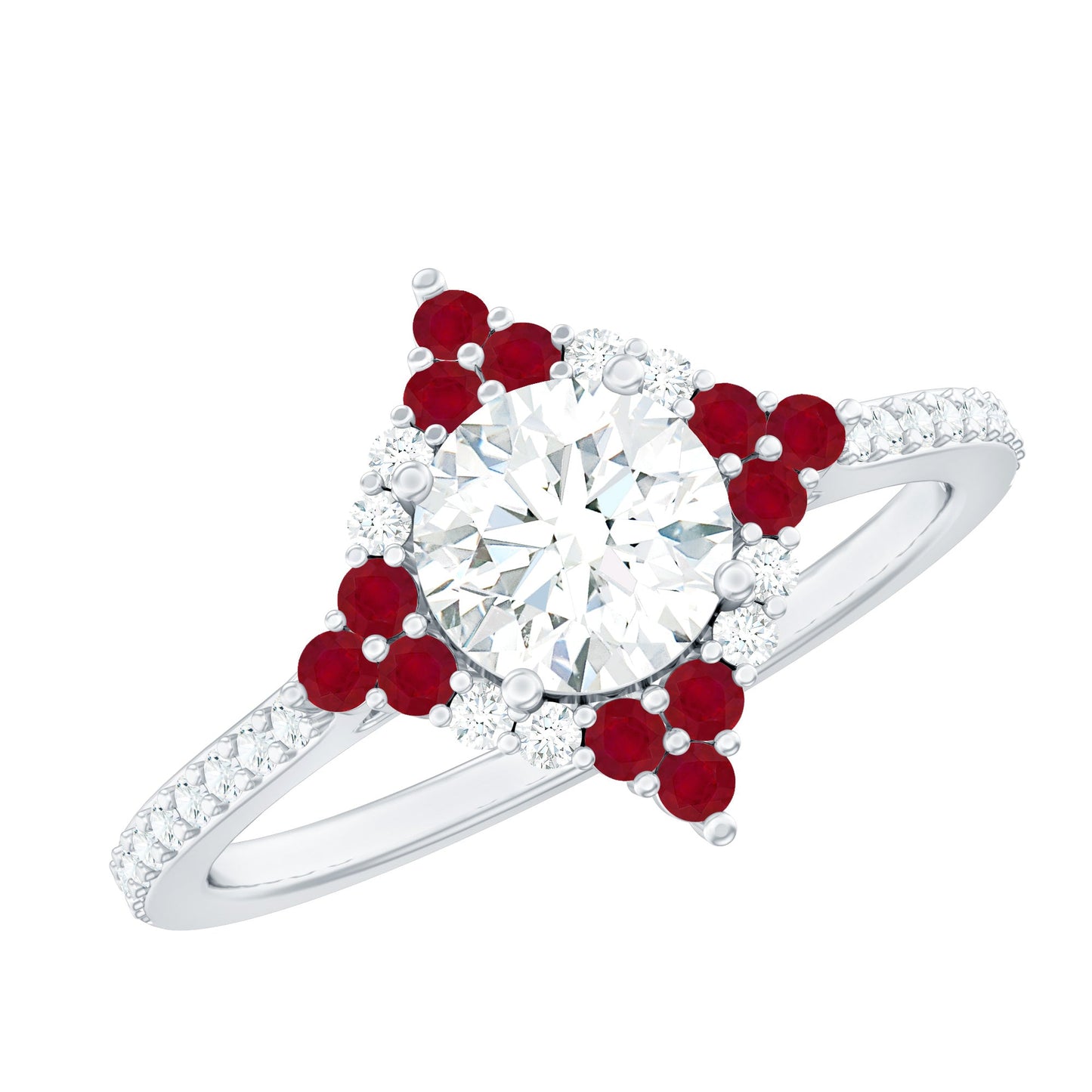 Certified Lab Grown Diamond Halo Engagement Ring with Ruby