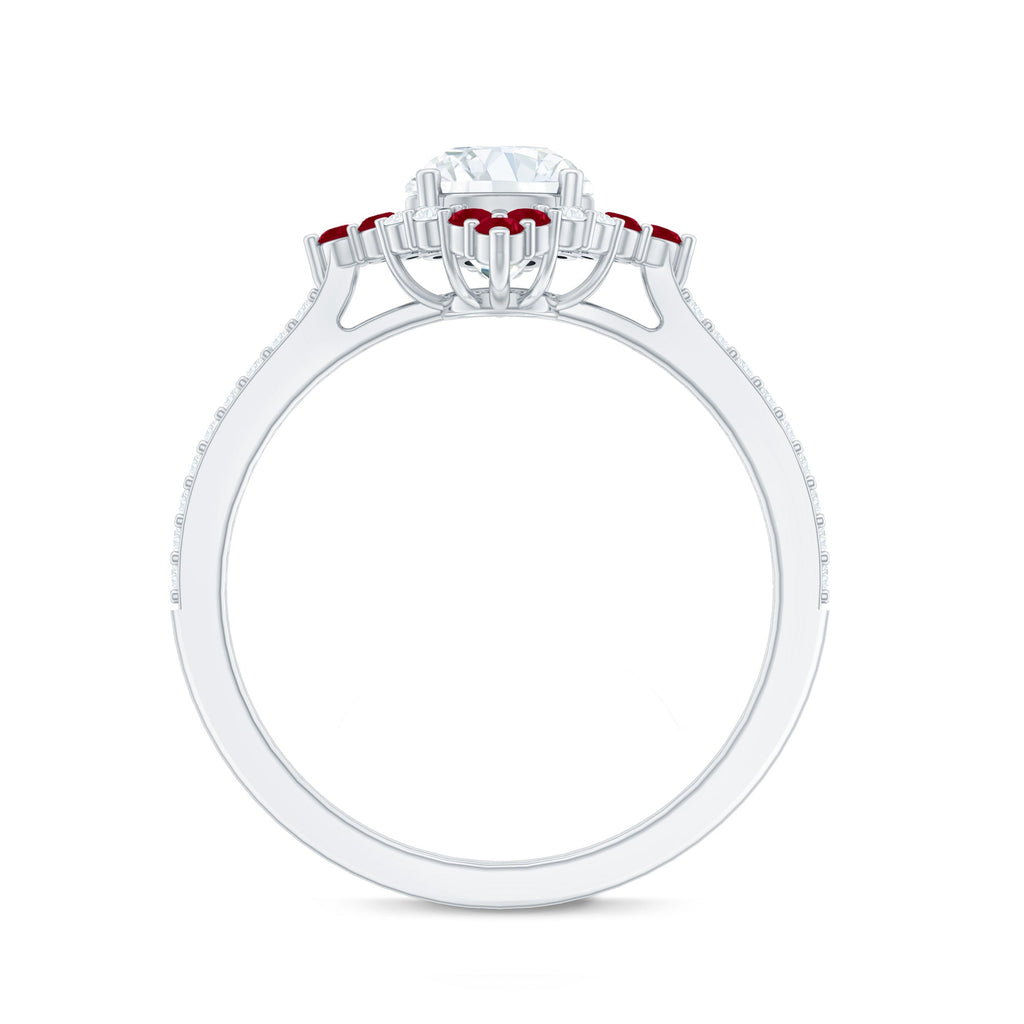Certified Lab Grown Diamond Halo Engagement Ring with Ruby