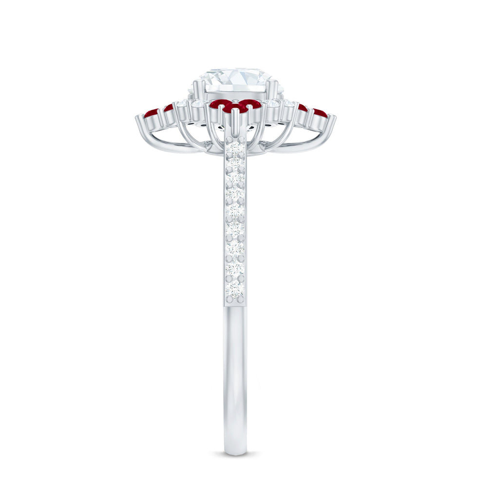 Certified Lab Grown Diamond Halo Engagement Ring with Ruby