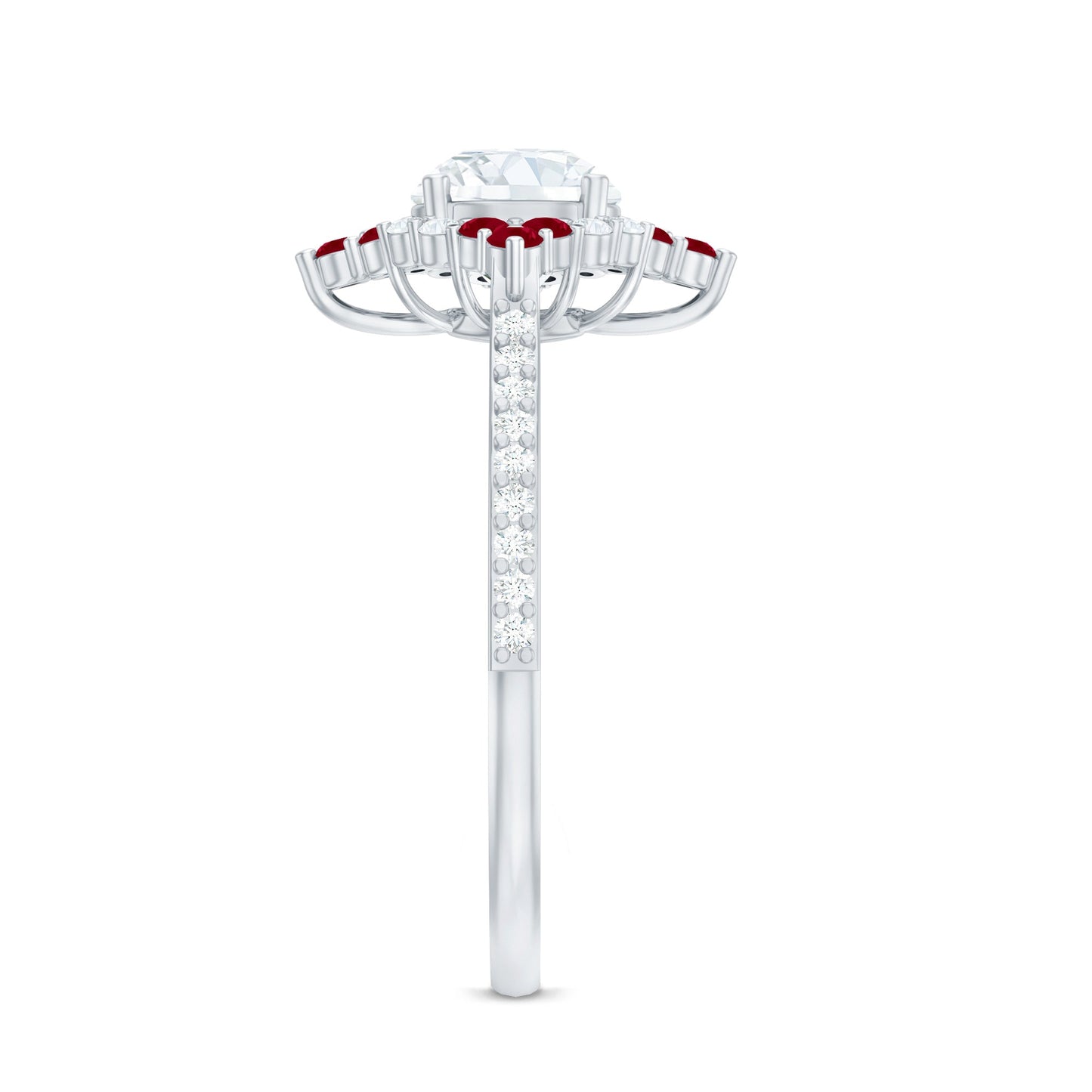 Certified Lab Grown Diamond Halo Engagement Ring with Ruby