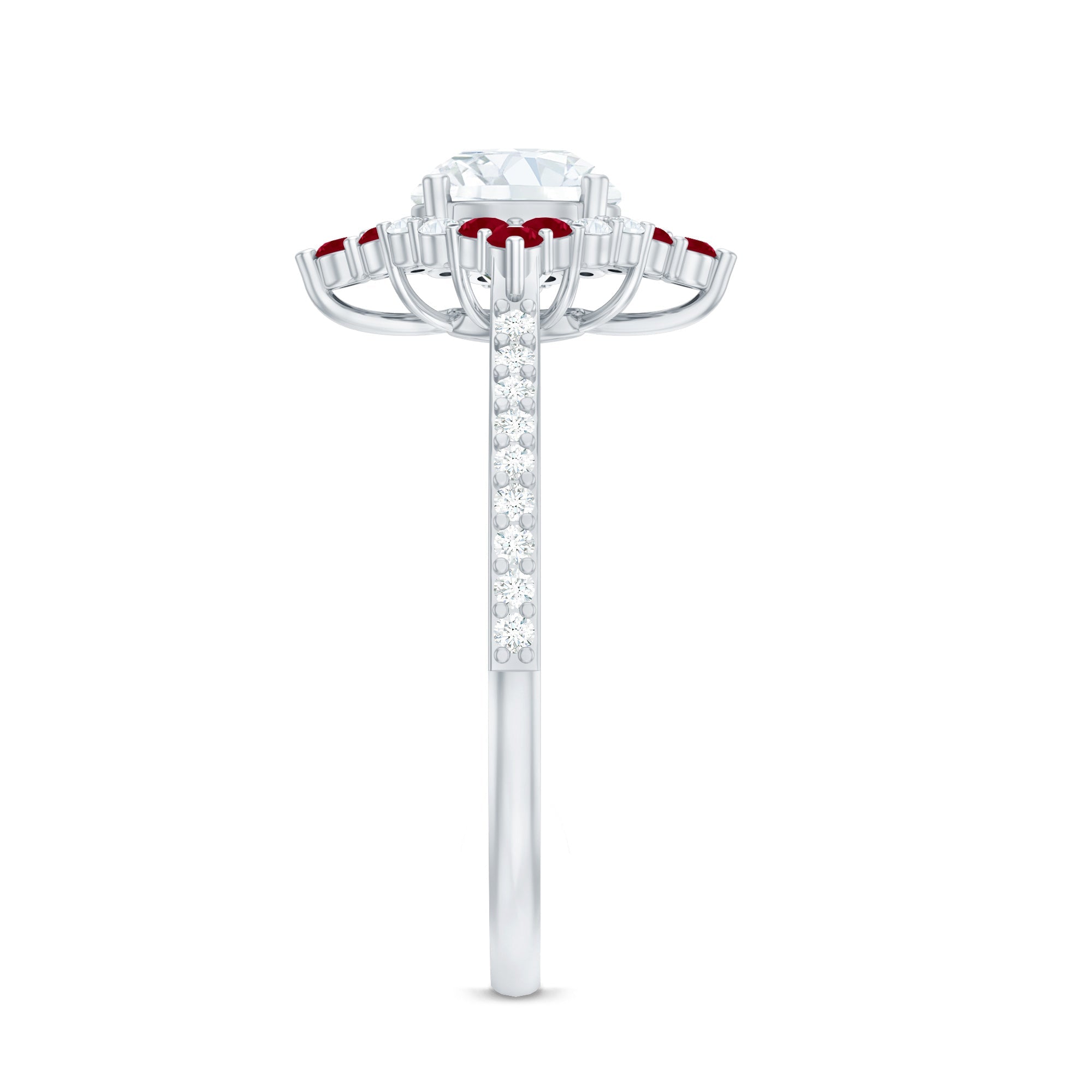 Certified Lab Grown Diamond Halo Engagement Ring with Ruby