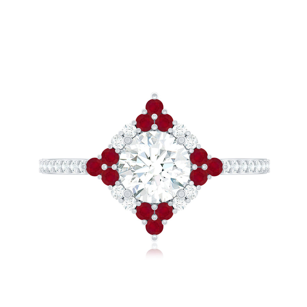 Certified Lab Grown Diamond Halo Engagement Ring with Ruby