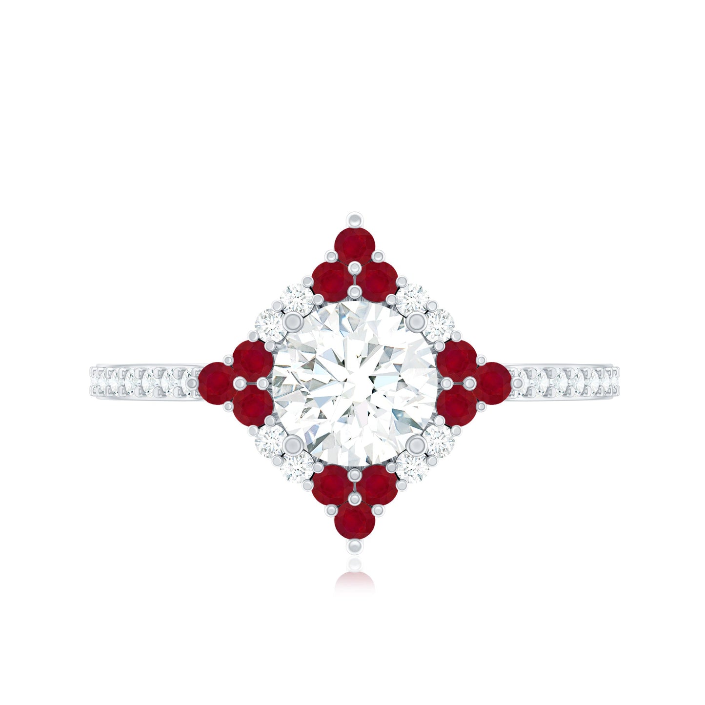 Certified Lab Grown Diamond Halo Engagement Ring with Ruby