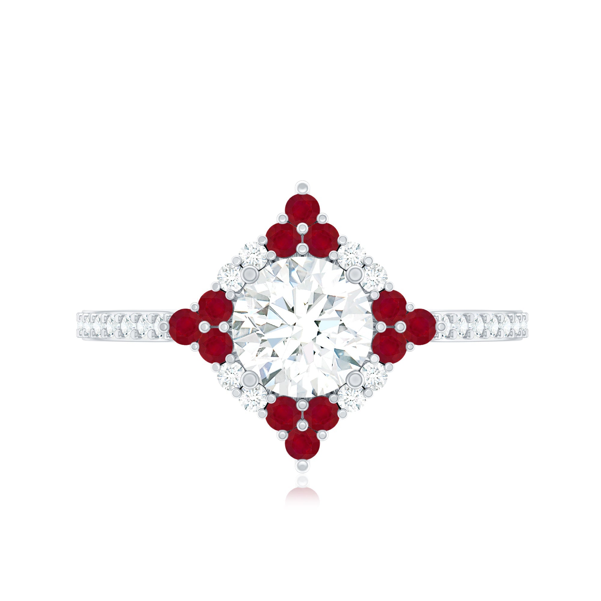 Certified Lab Grown Diamond Halo Engagement Ring with Ruby