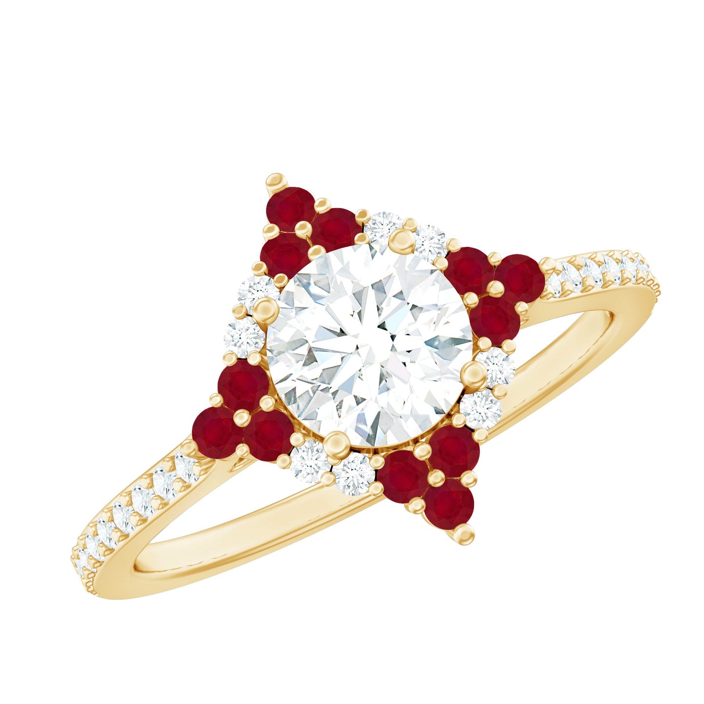 Certified Lab Grown Diamond Halo Engagement Ring with Ruby