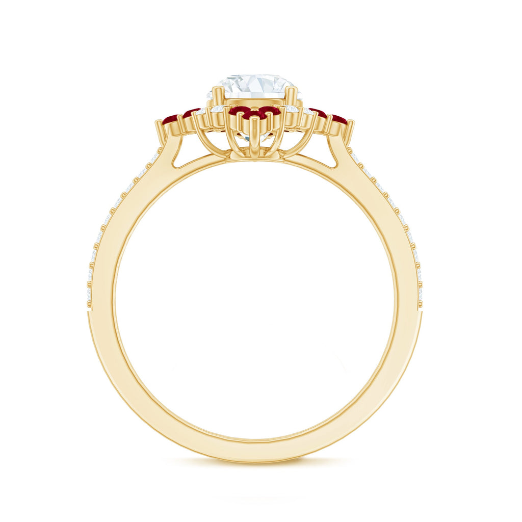 Certified Lab Grown Diamond Halo Engagement Ring with Ruby