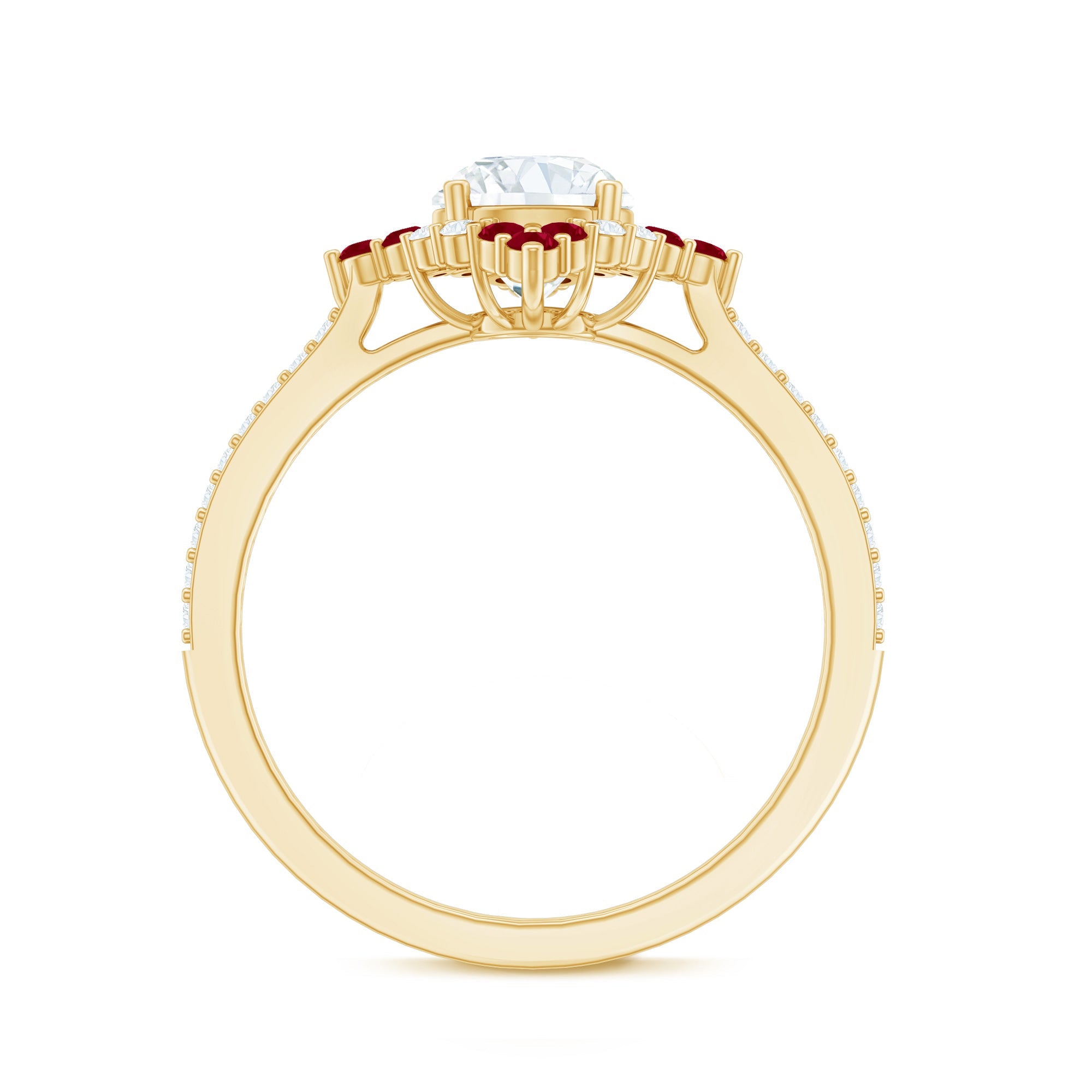 Certified Lab Grown Diamond Halo Engagement Ring with Ruby