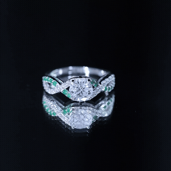 Lab Grown Diamond Crossover Engagement Ring with Emerald