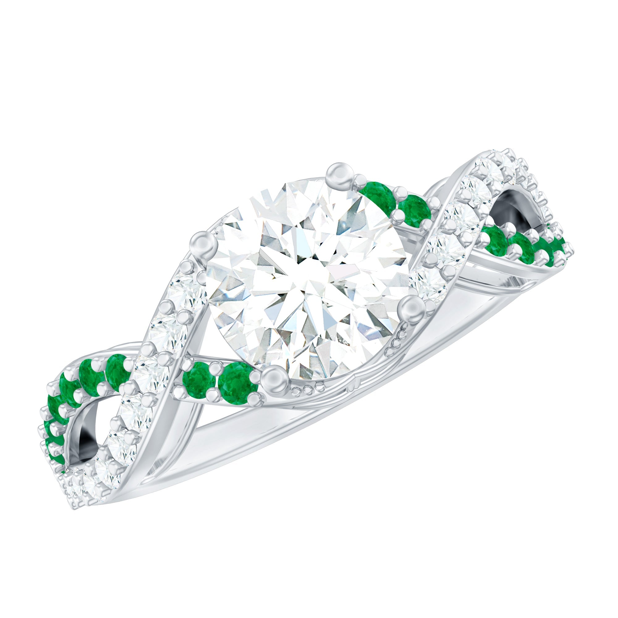 Lab Grown Diamond Crossover Engagement Ring with Emerald