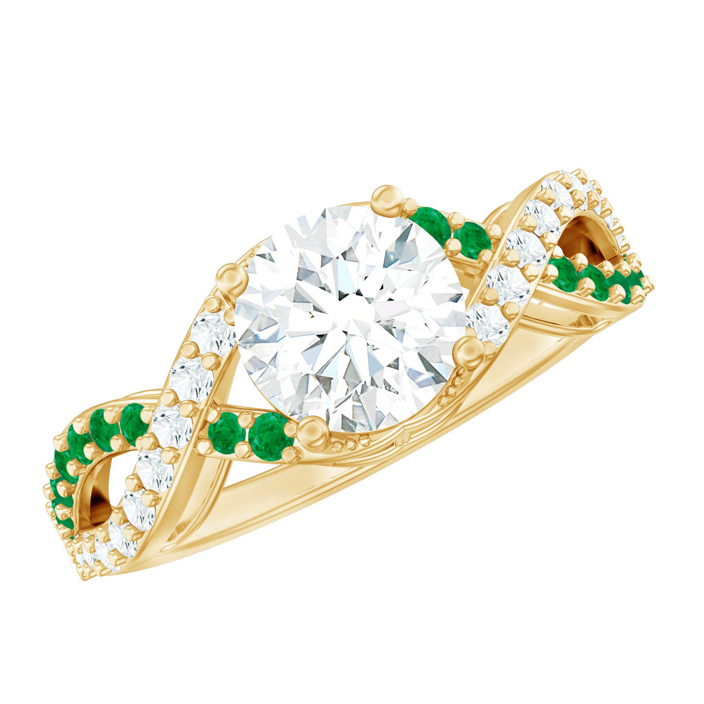 Lab Grown Diamond Crossover Engagement Ring with Emerald
