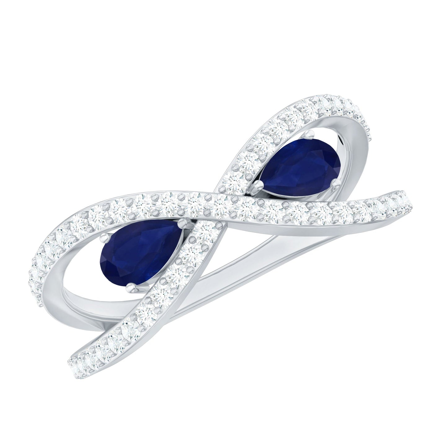 Lab Grown Diamond 2 Stone Engagement Ring with Blue Sapphire
