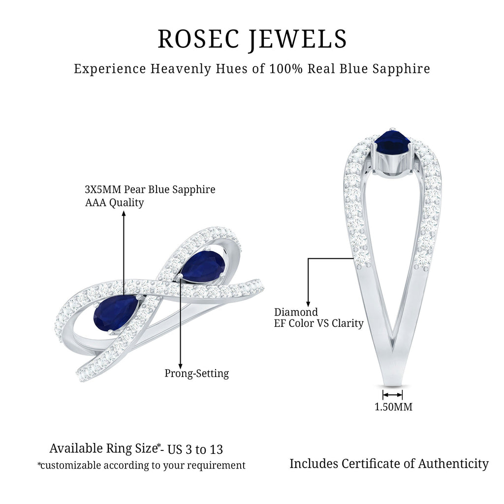 Lab Grown Diamond 2 Stone Engagement Ring with Blue Sapphire