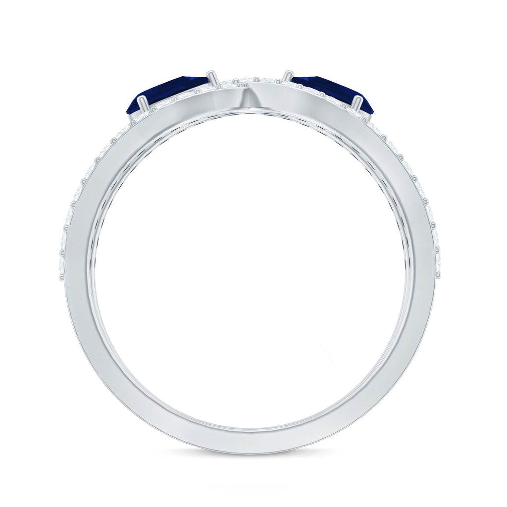 Lab Grown Diamond 2 Stone Engagement Ring with Blue Sapphire