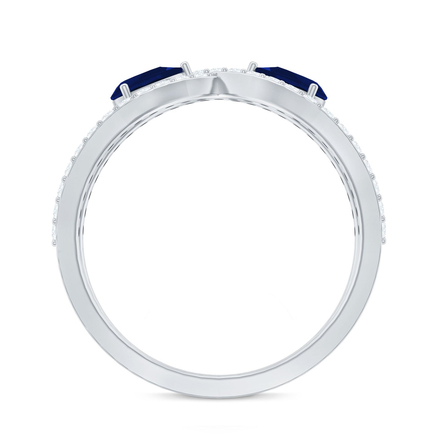 Lab Grown Diamond 2 Stone Engagement Ring with Blue Sapphire