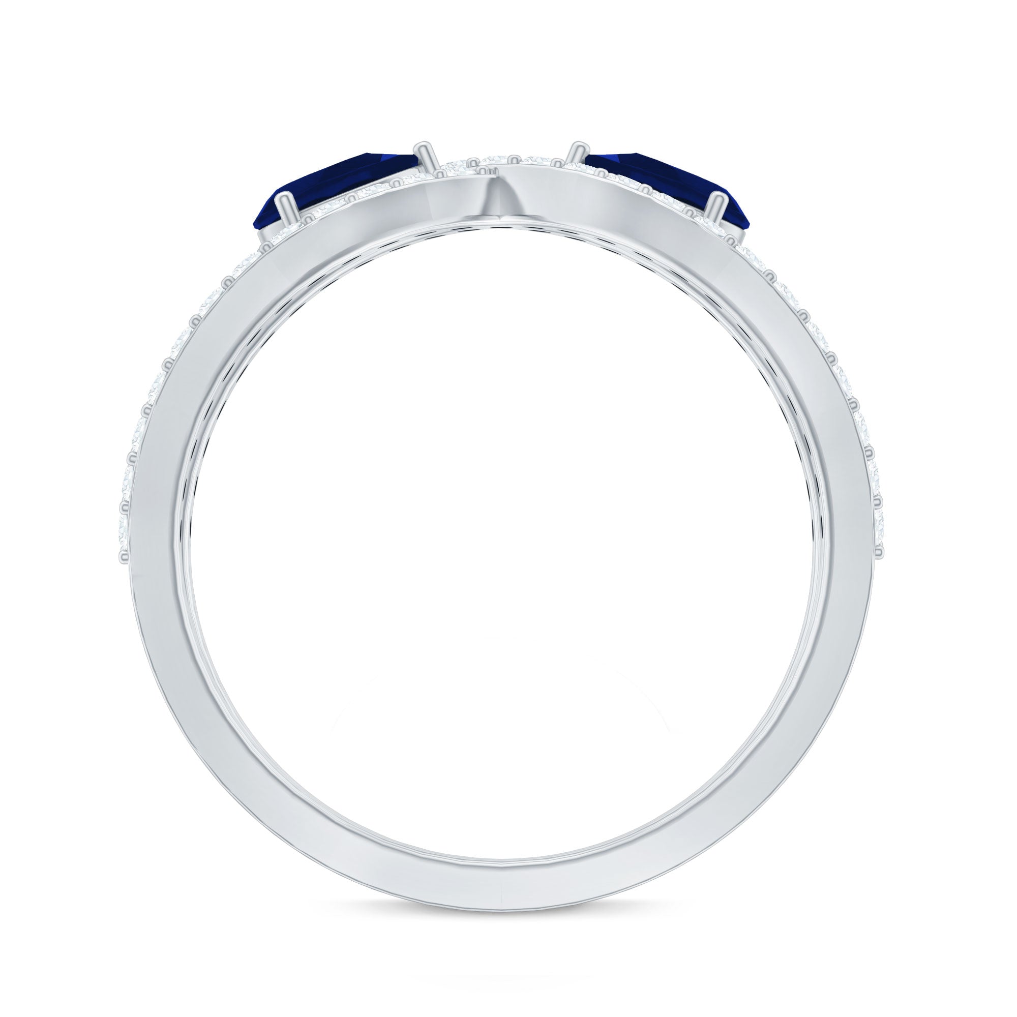 Lab Grown Diamond 2 Stone Engagement Ring with Blue Sapphire