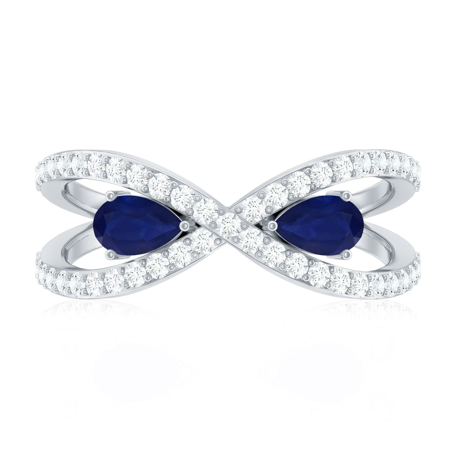 Lab Grown Diamond 2 Stone Engagement Ring with Blue Sapphire