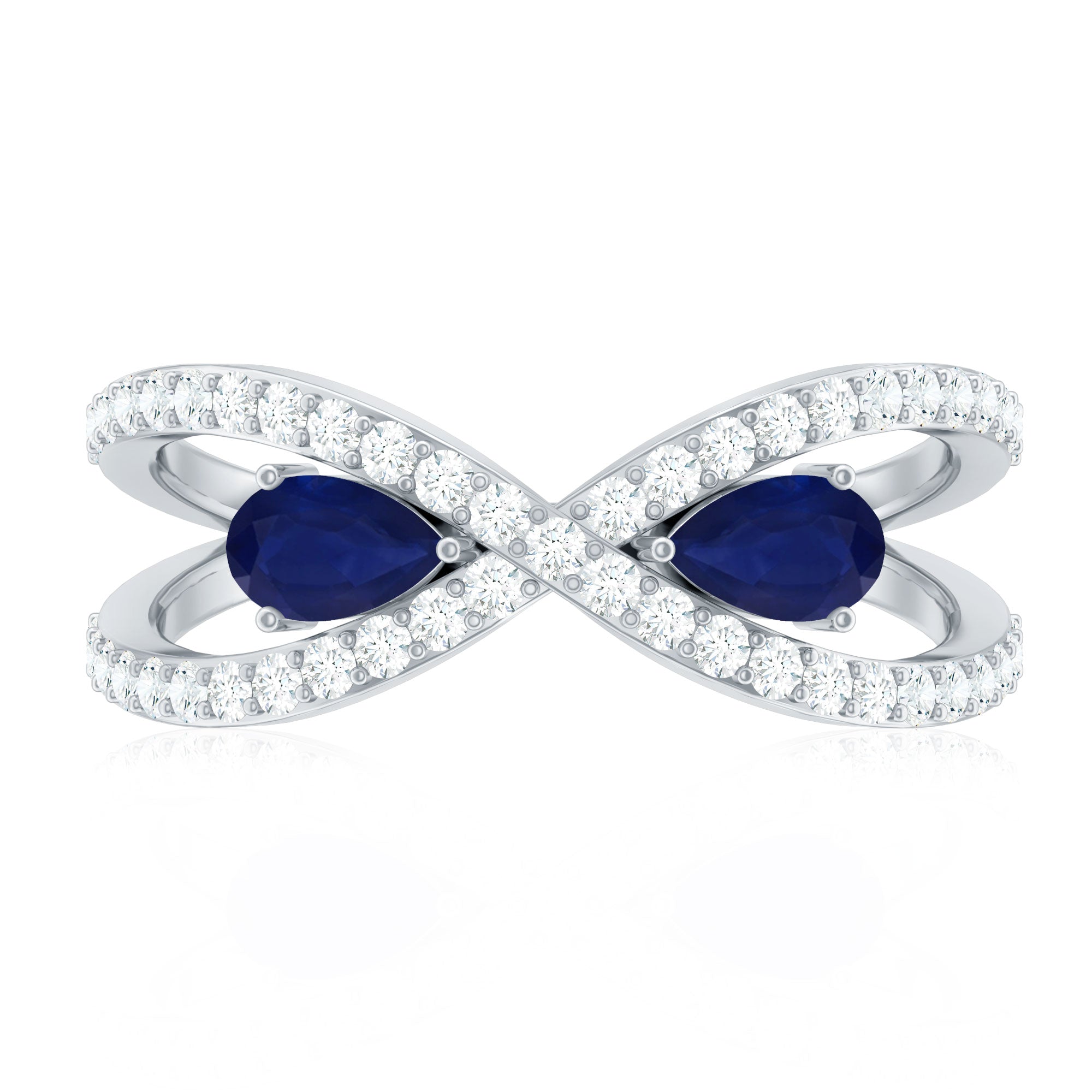 Lab Grown Diamond 2 Stone Engagement Ring with Blue Sapphire