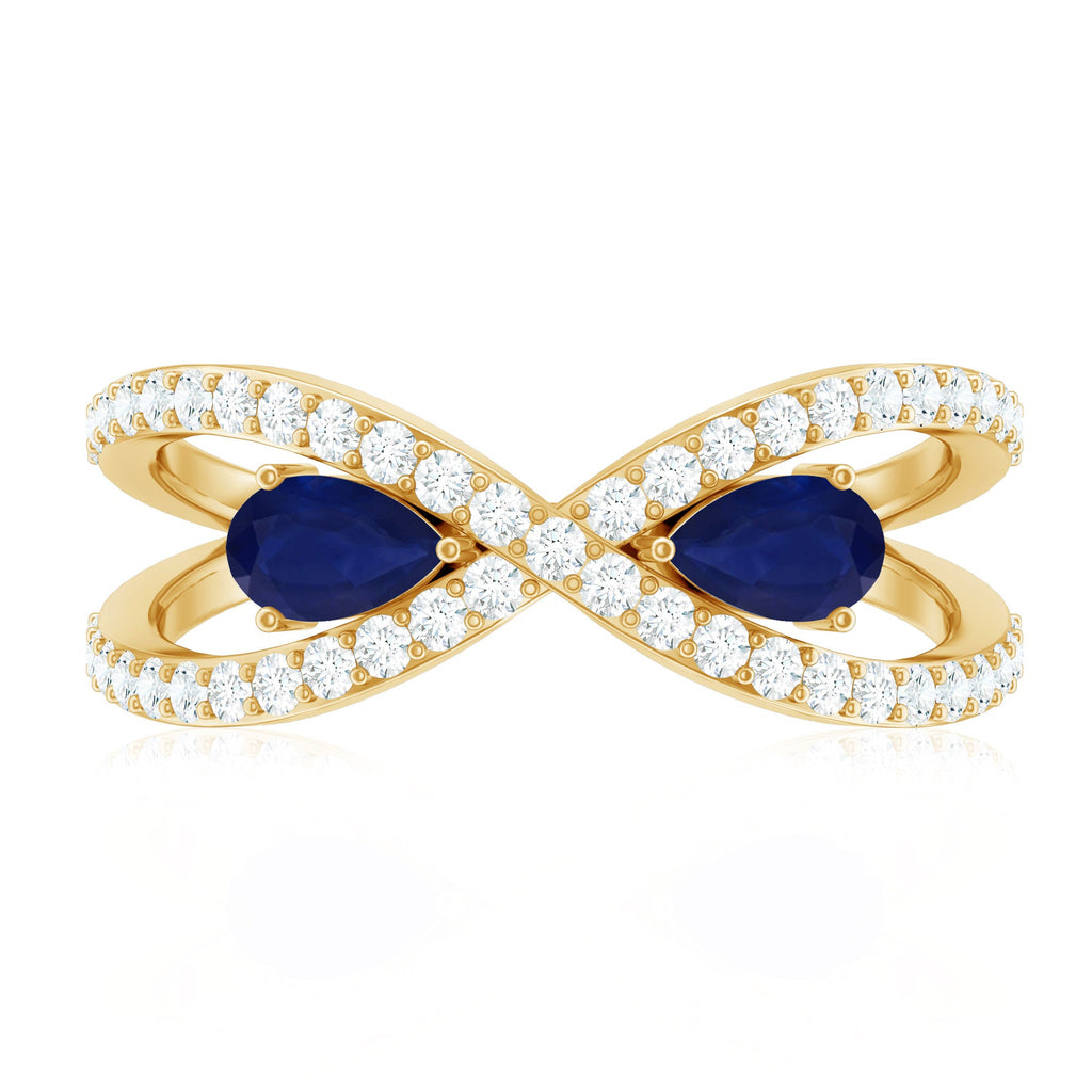 Lab Grown Diamond 2 Stone Engagement Ring with Blue Sapphire