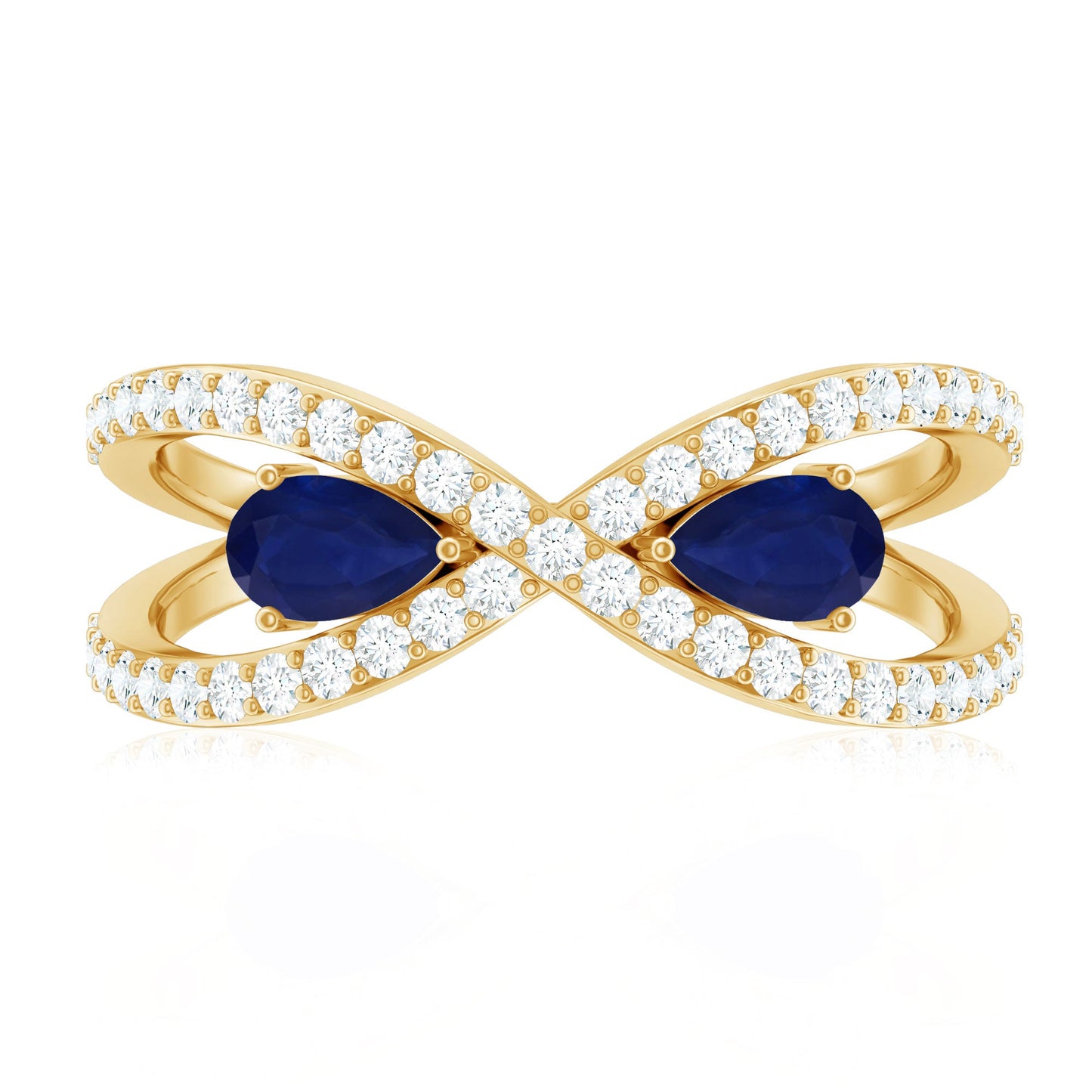 Lab Grown Diamond 2 Stone Engagement Ring with Blue Sapphire