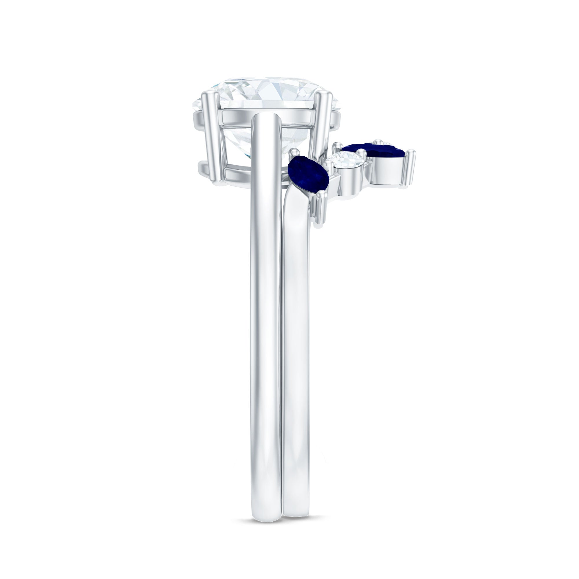 Certified Lab Grown Diamond Designer Engagement Ring Set With Sapphire