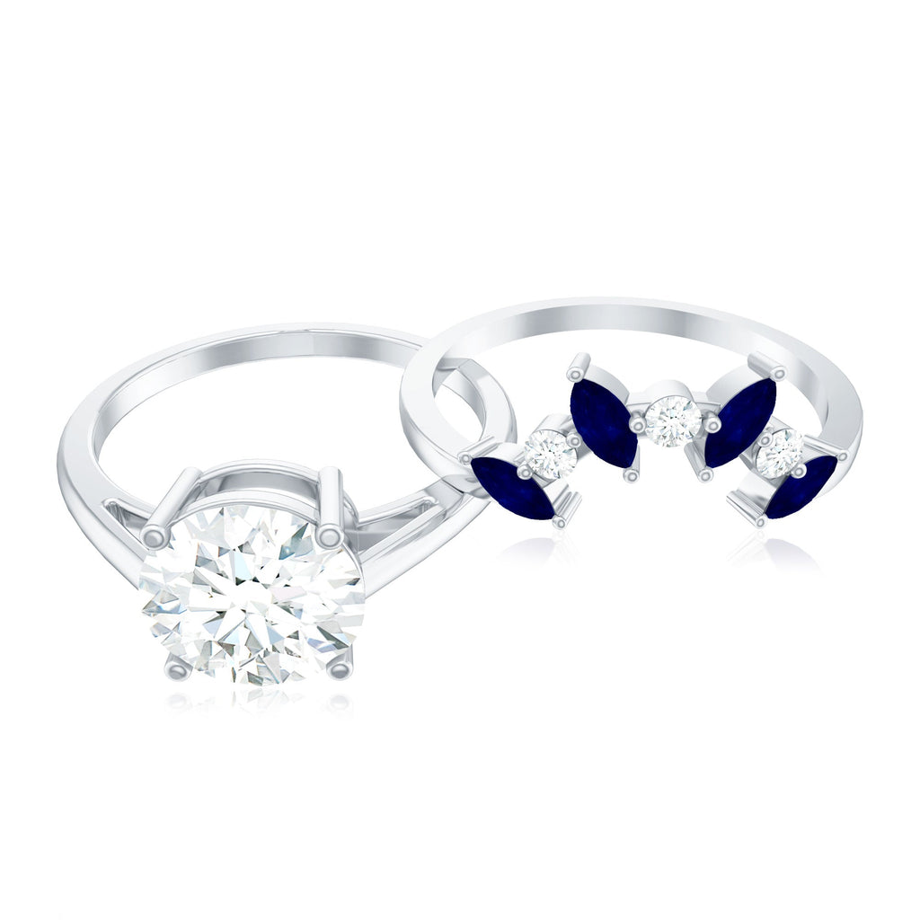 Certified Lab Grown Diamond Designer Engagement Ring Set With Sapphire