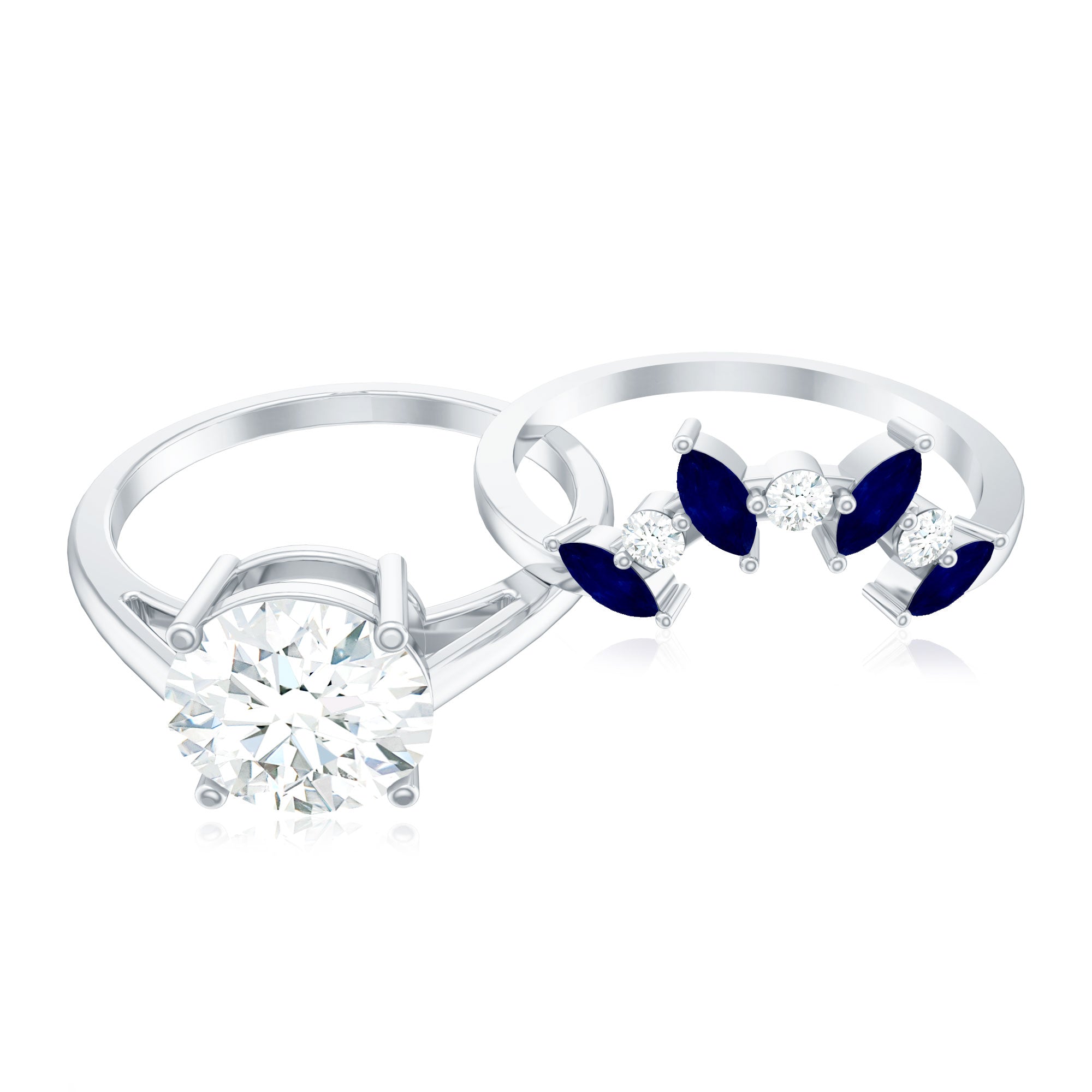 Certified Lab Grown Diamond Designer Engagement Ring Set With Sapphire