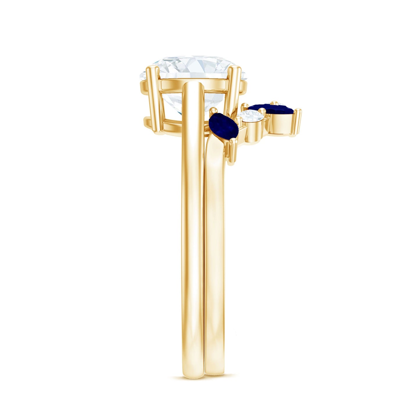 Certified Lab Grown Diamond Designer Engagement Ring Set With Sapphire