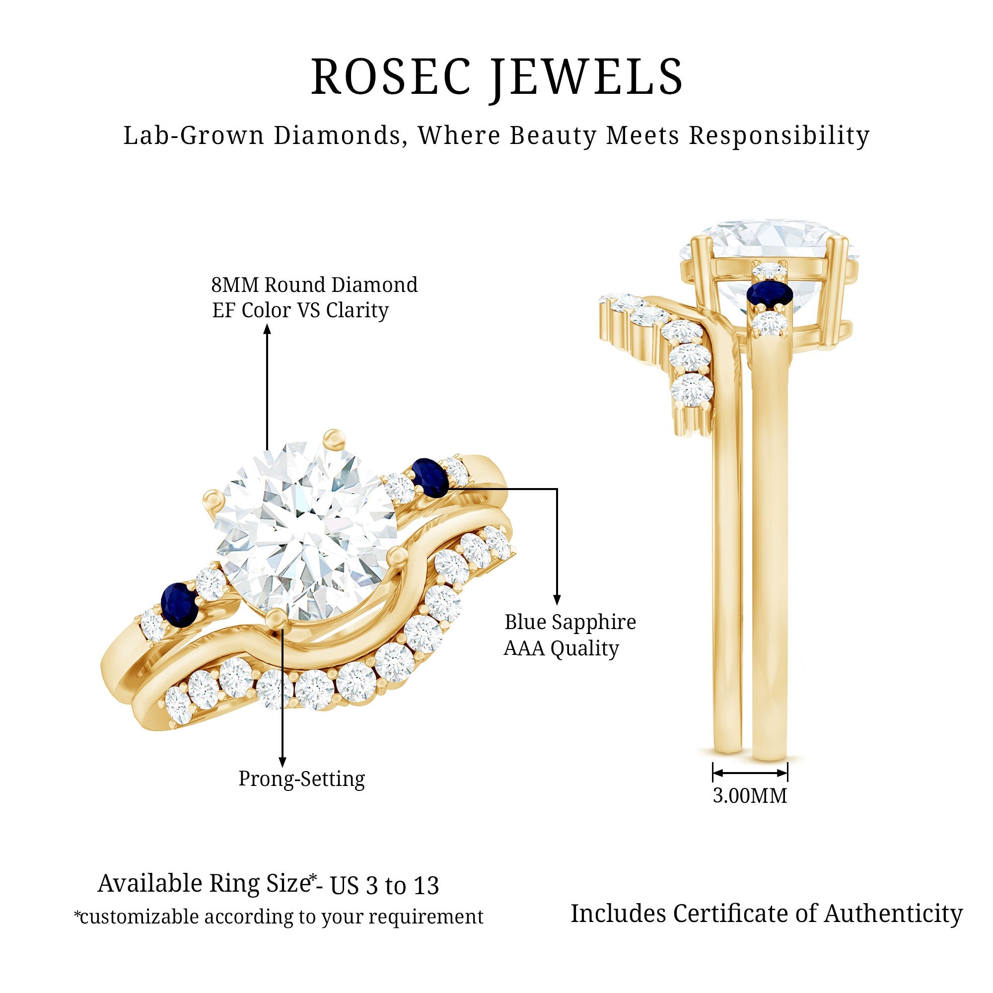 2 Carat Certified Lab Grown Diamond Engagement Ring With Wedding Band