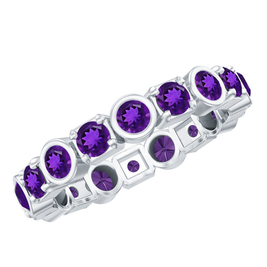 Natural Amethyst Eternity Wedding Band in Gold Plated Silver