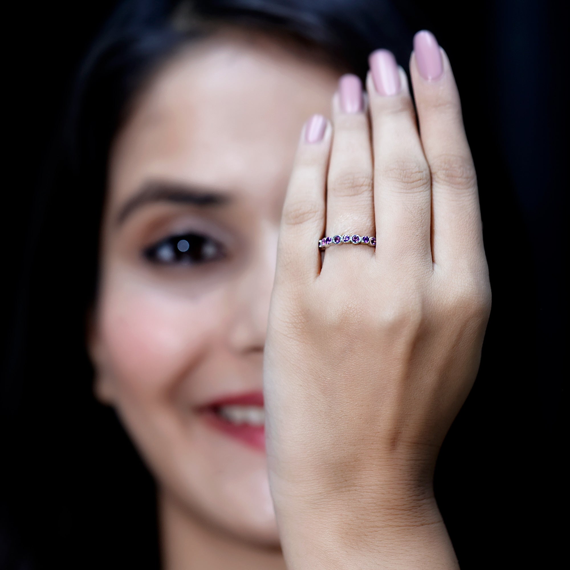 Natural Amethyst Eternity Wedding Band in Gold Plated Silver