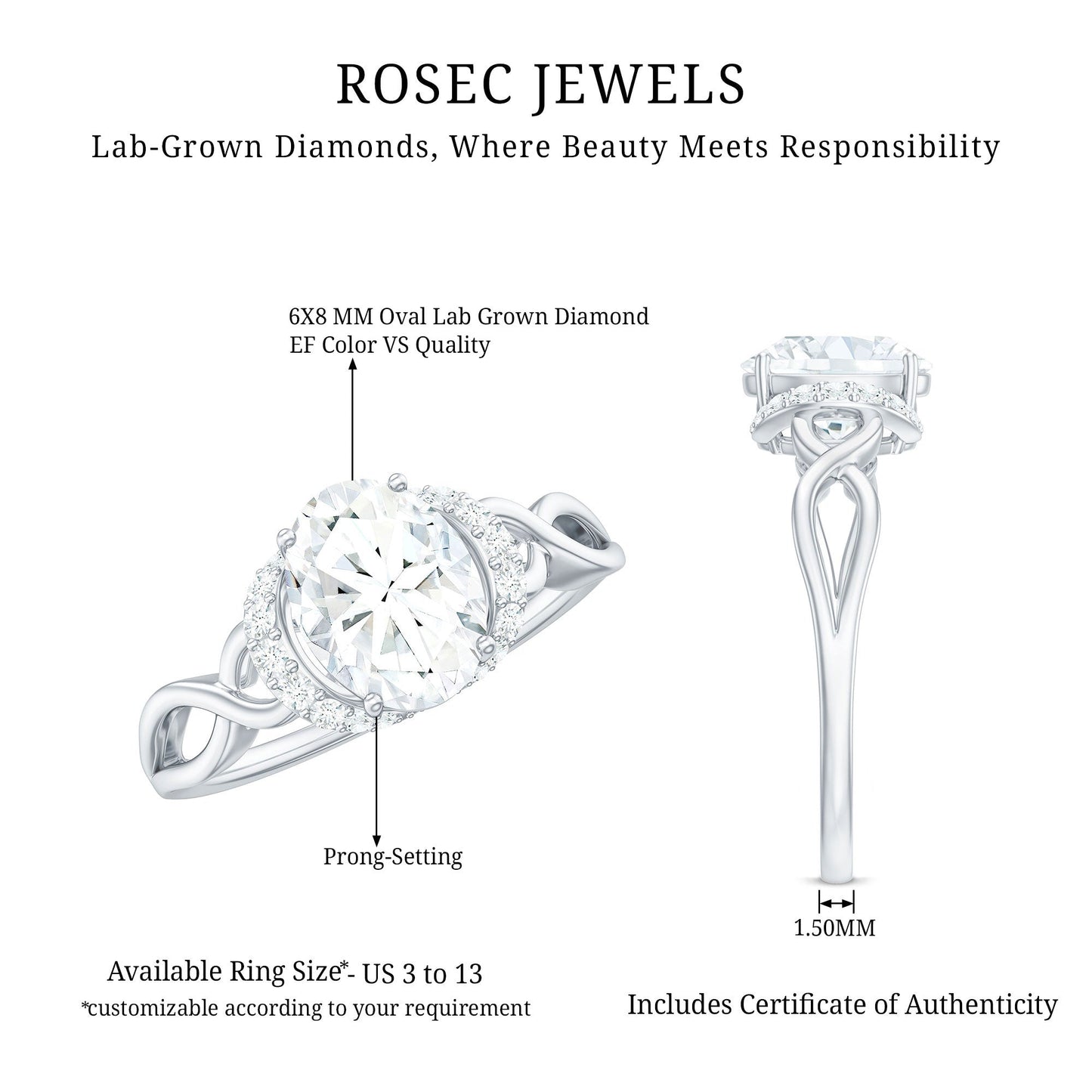 Lab Grown Diamond 6X8 MM Oval Engagement Ring For Women