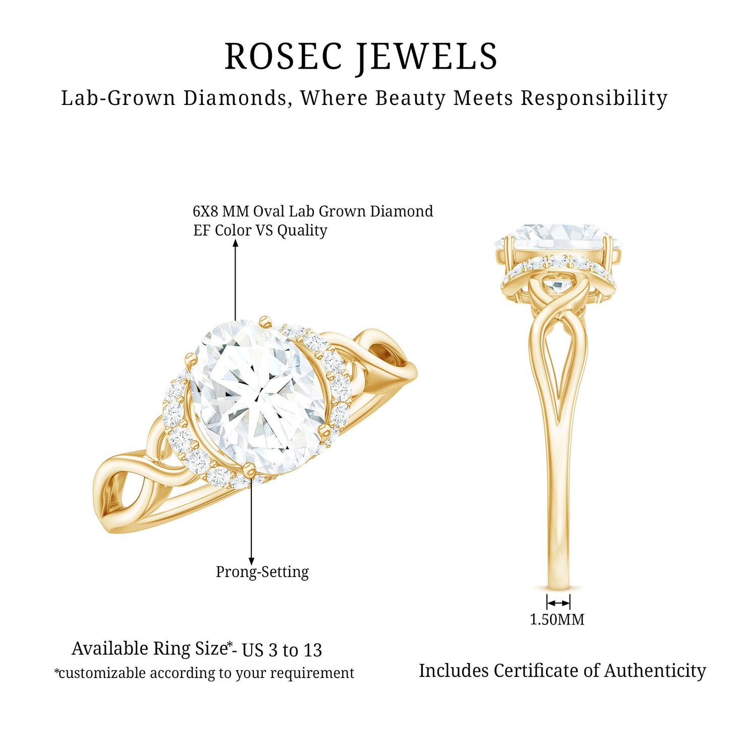 Lab Grown Diamond 6X8 MM Oval Engagement Ring For Women