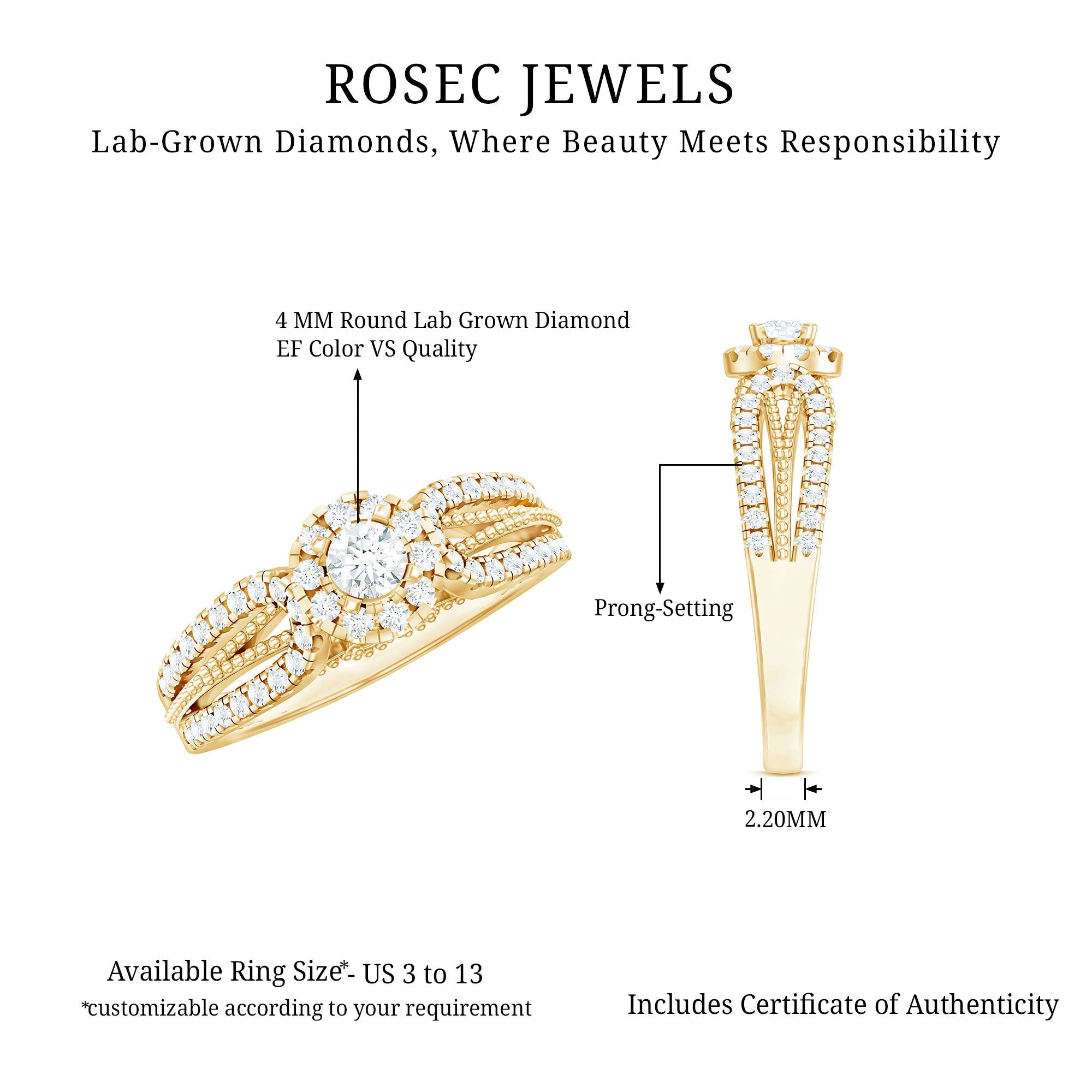 Certified Lab Grown Diamond Vintage Style Engagement Ring