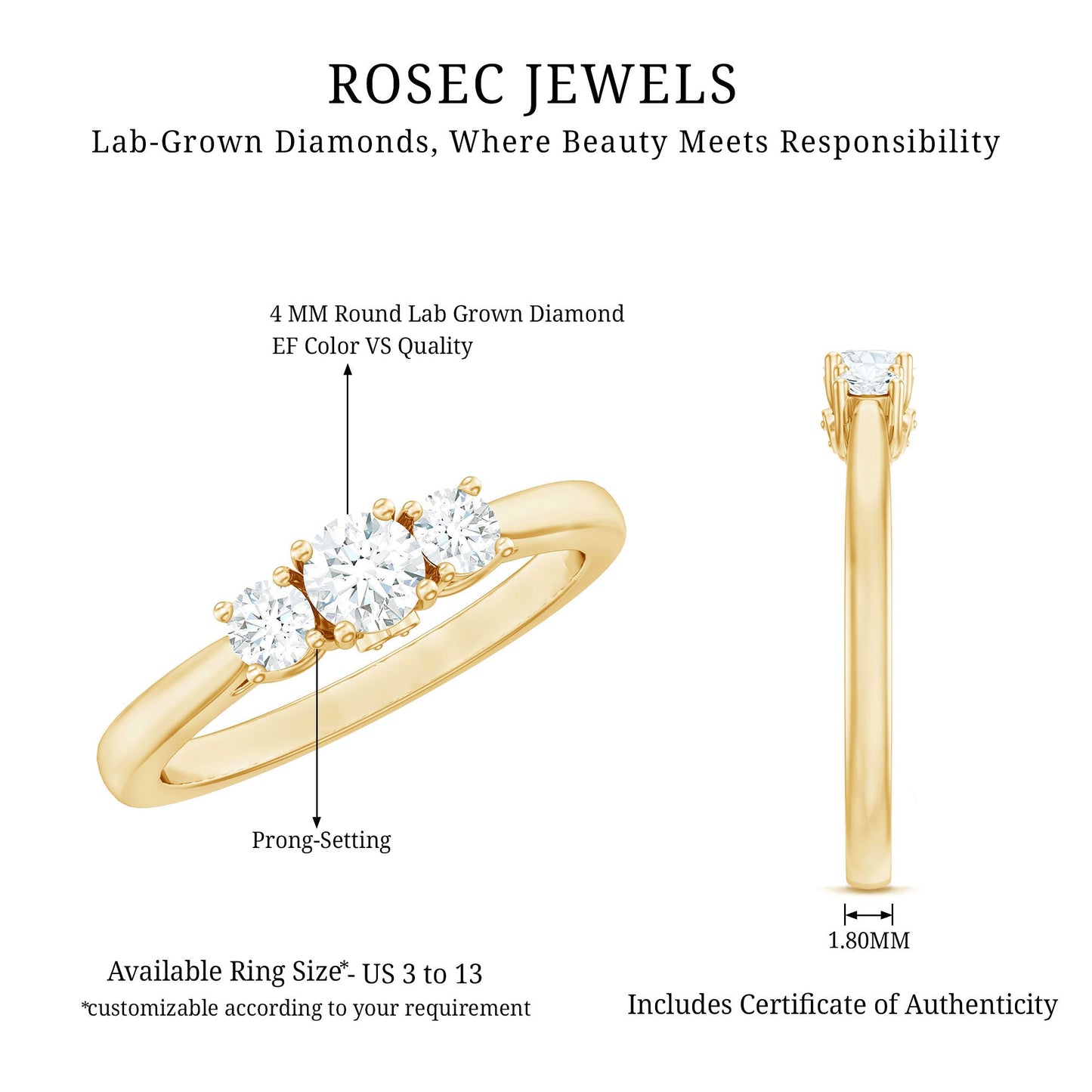 Lab Grown Diamond Minimal 3 Stone Engagement Ring
