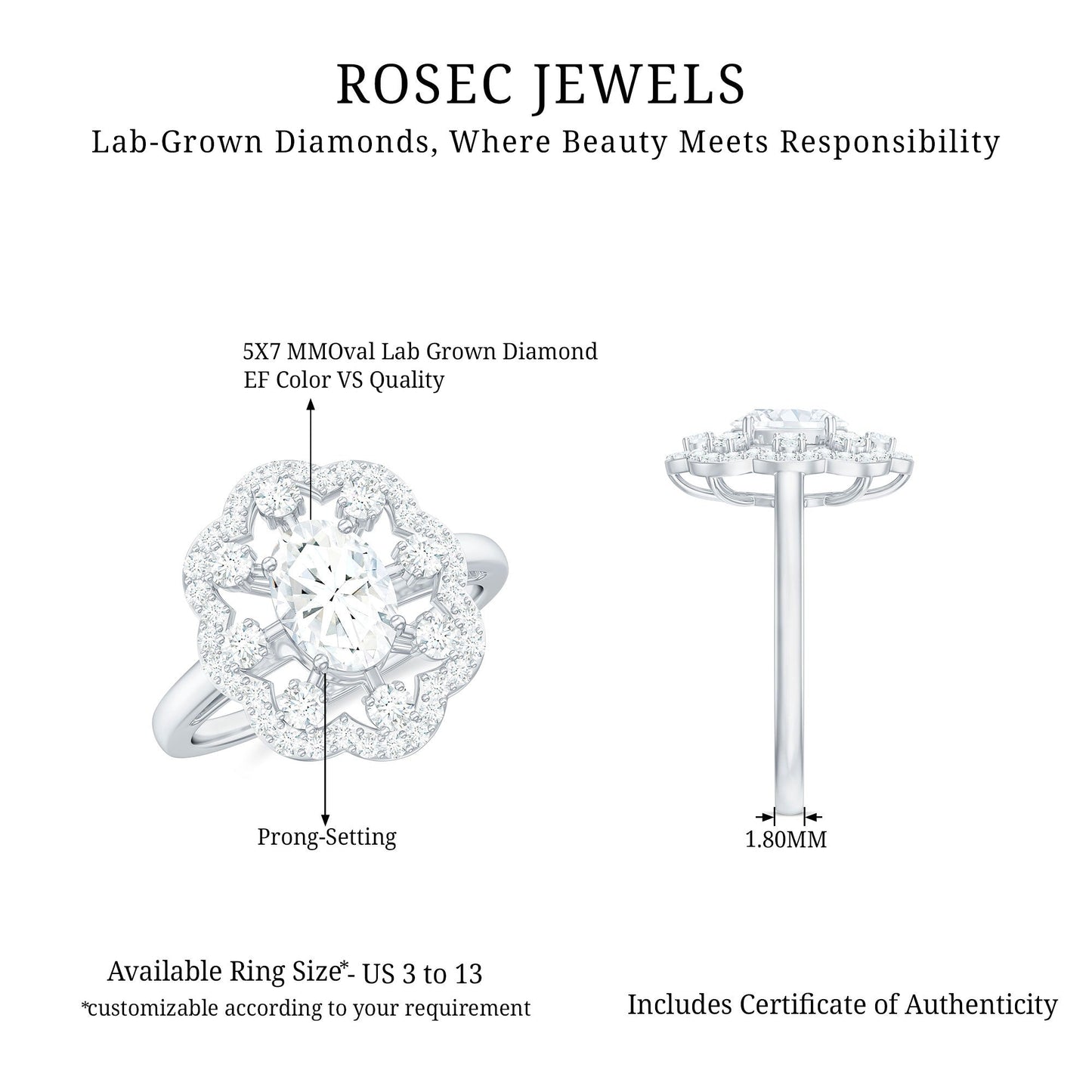 Certified Lab Grown Diamond Statement Engagement Ring