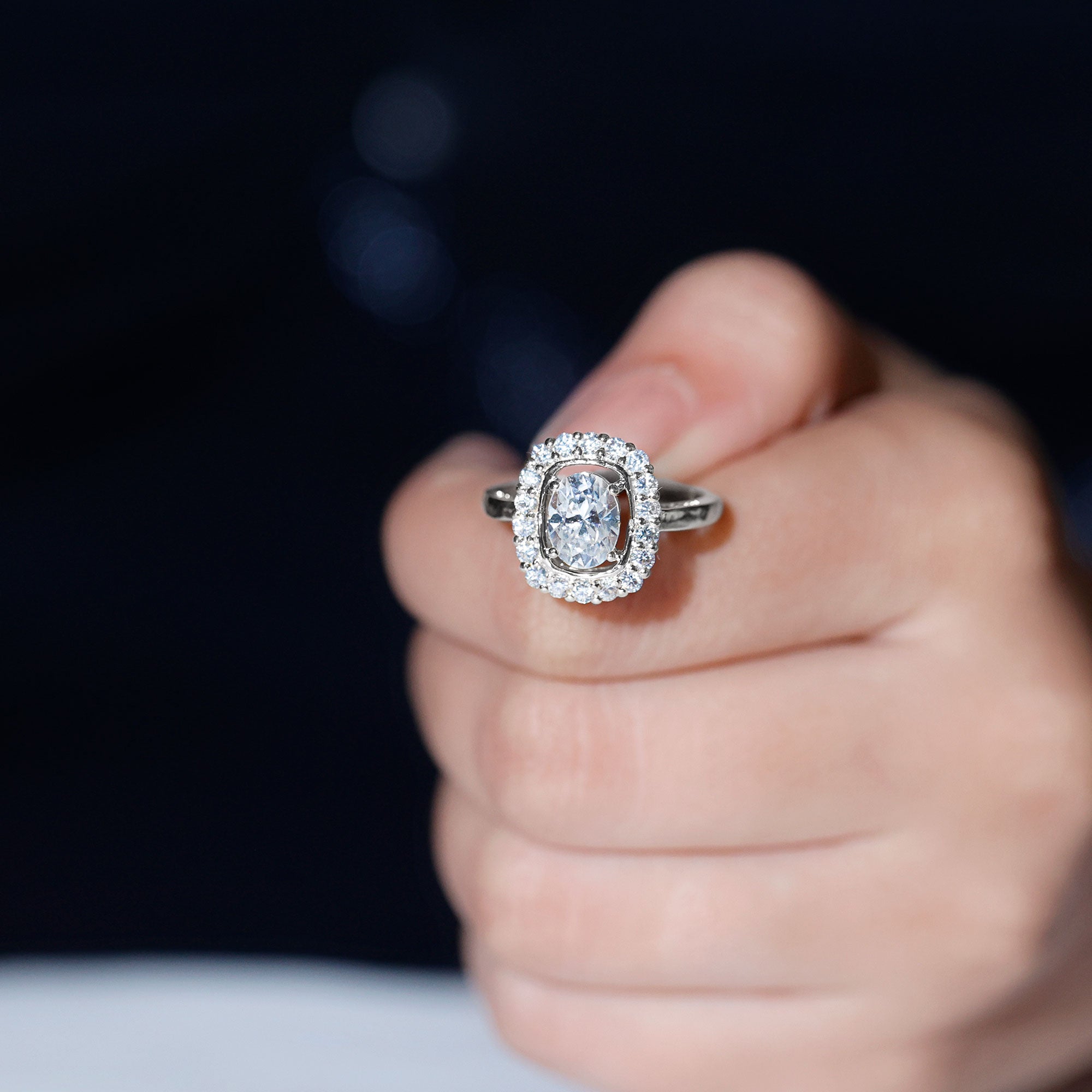 Certified 6X8 MM Oval Lab Grown Diamond Halo Engagement Ring