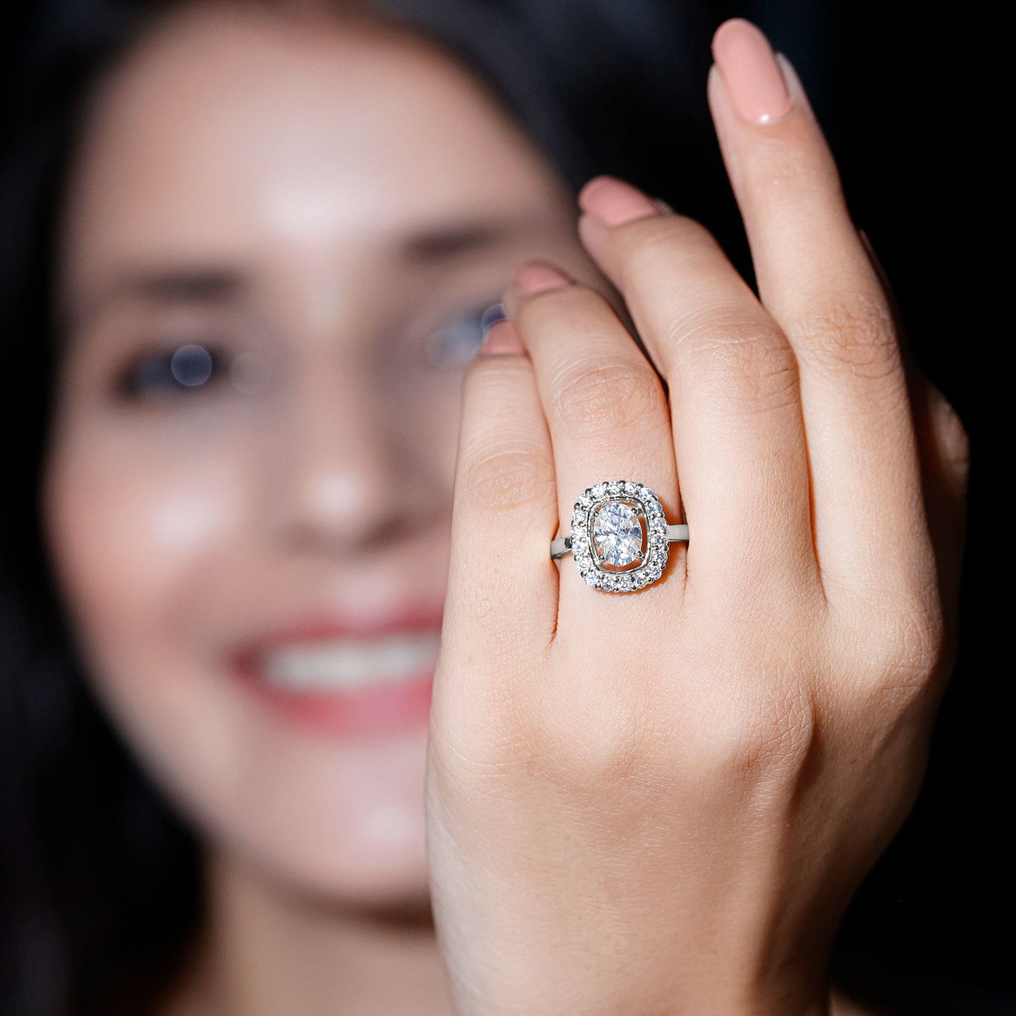 Certified 6X8 MM Oval Lab Grown Diamond Halo Engagement Ring