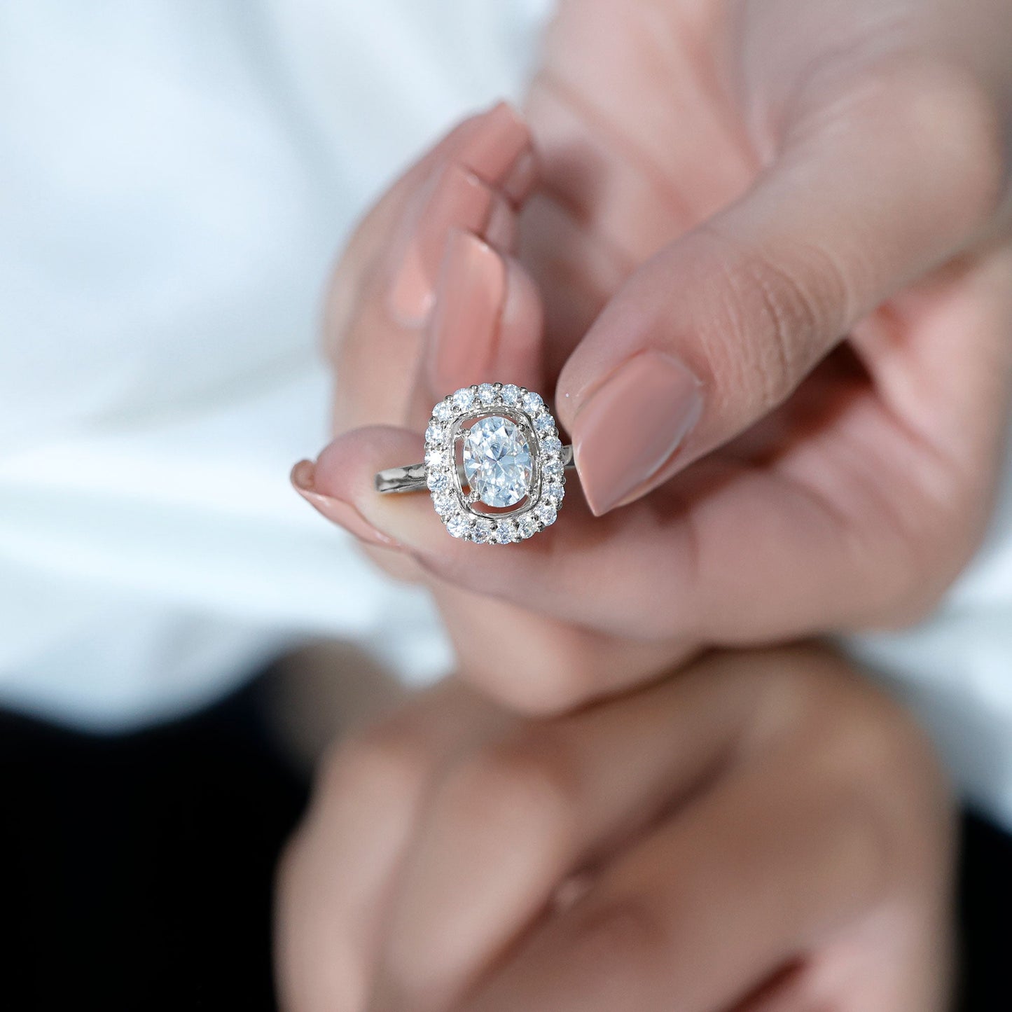 Certified 6X8 MM Oval Lab Grown Diamond Halo Engagement Ring