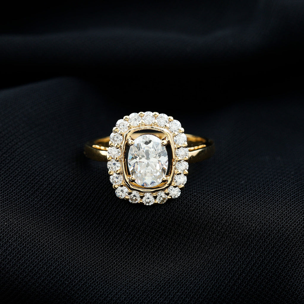 Certified 6X8 MM Oval Lab Grown Diamond Halo Engagement Ring