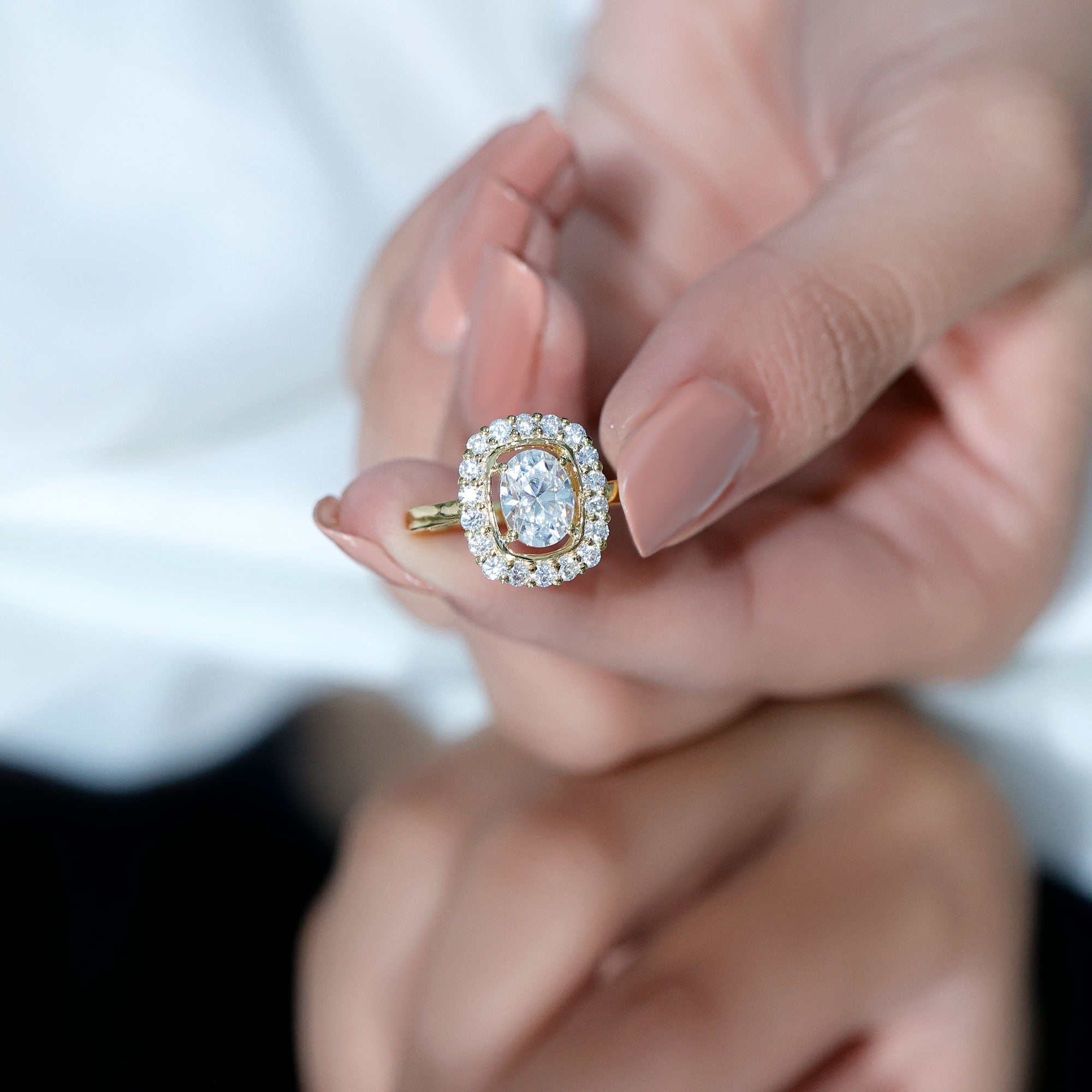 Certified 6X8 MM Oval Lab Grown Diamond Halo Engagement Ring