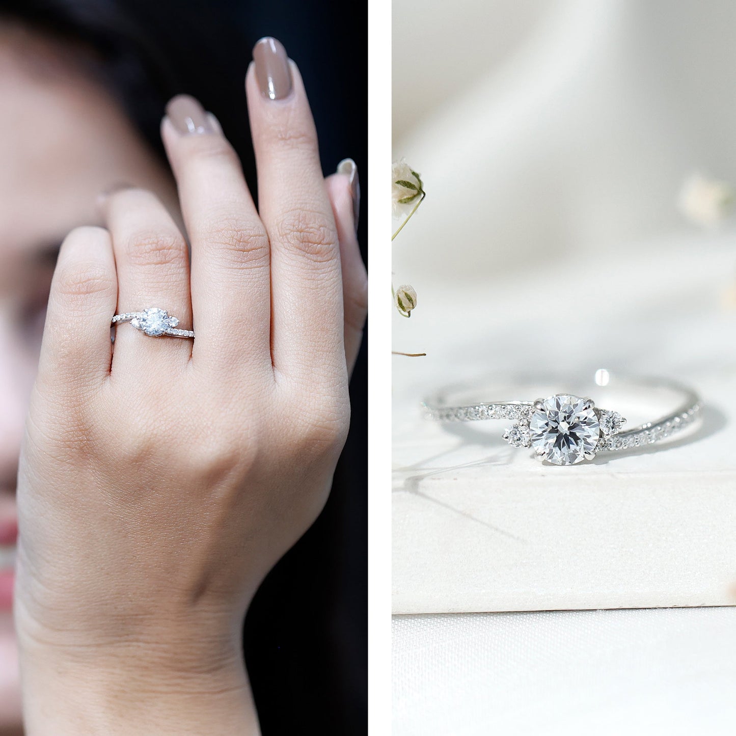 Lab Grown Diamond 6 MM Solitaire Engagement Ring With Side Stones