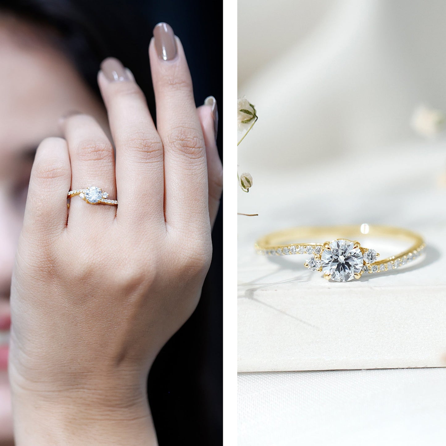 Lab Grown Diamond 6 MM Solitaire Engagement Ring With Side Stones