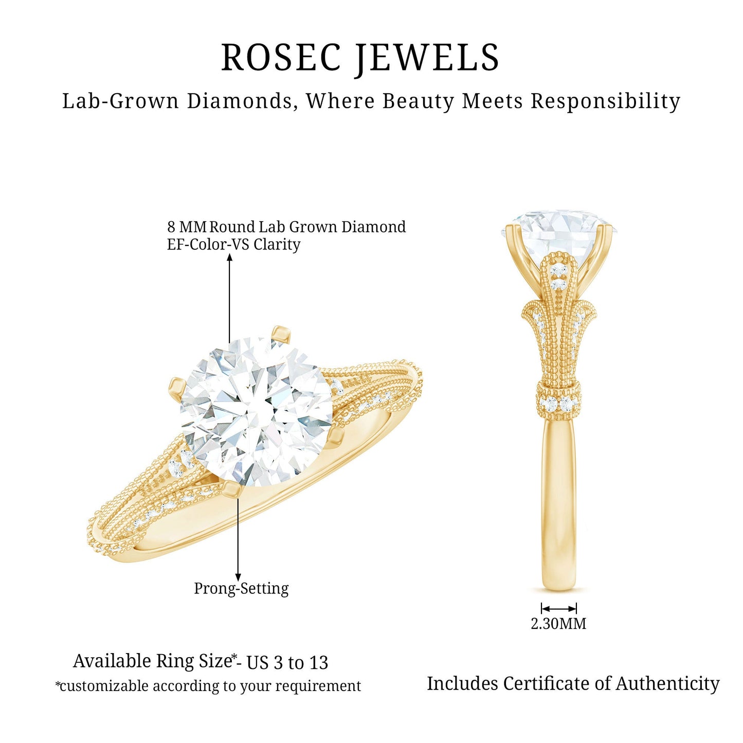 2 Carat Lab Grown Diamond Art Deco Solitaire Engagement Ring