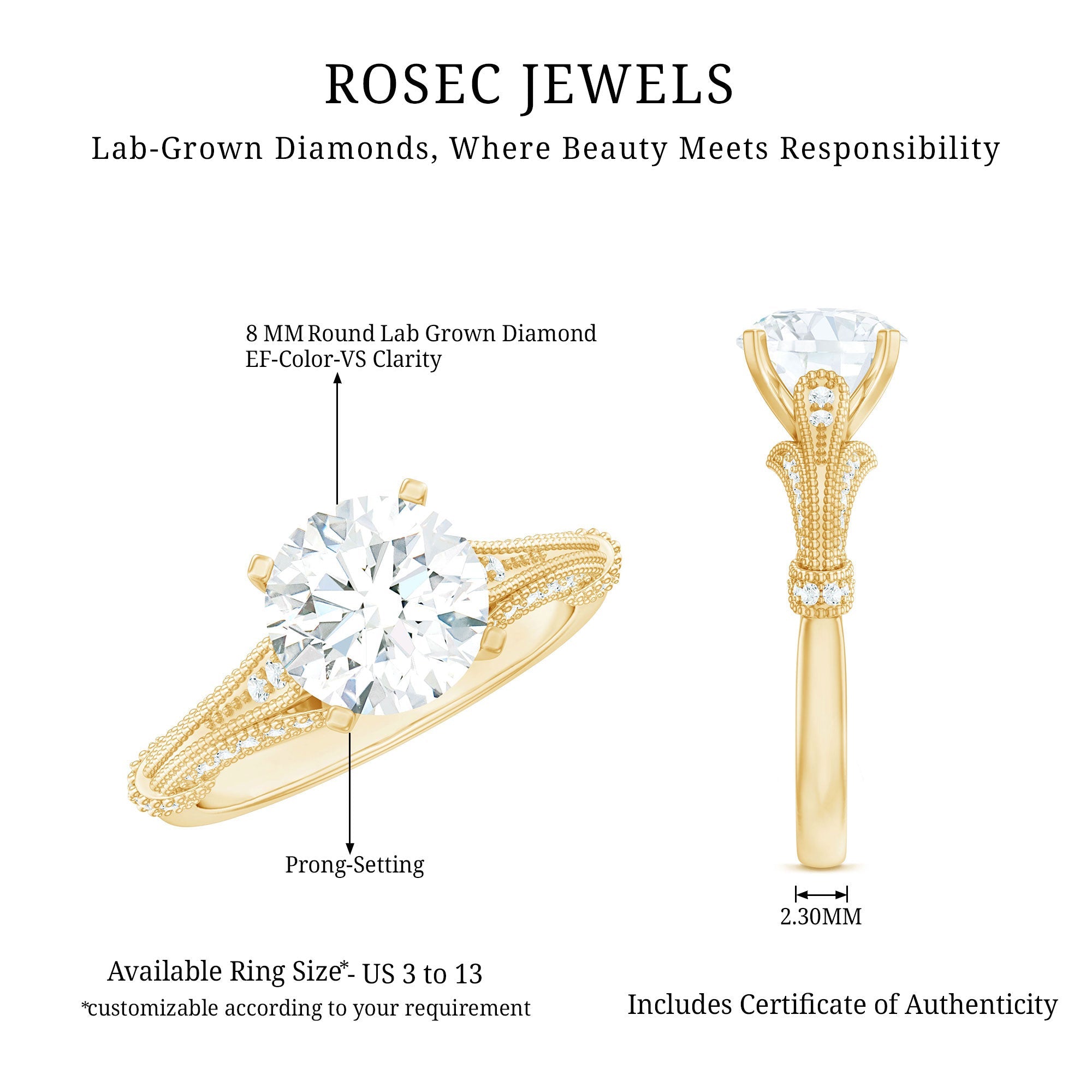 2 Carat Lab Grown Diamond Art Deco Solitaire Engagement Ring