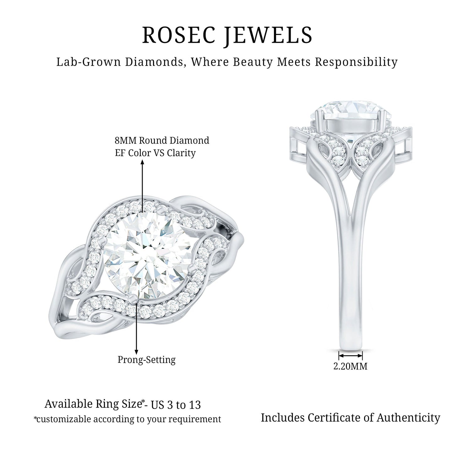 2 Carat Lab Grown Diamond Art Deco Engagement Ring